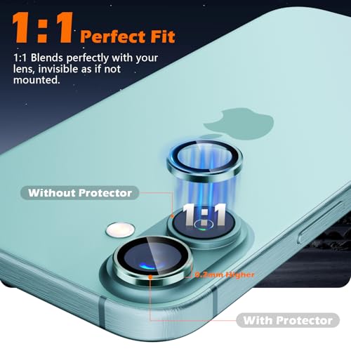imluckies for iPhone 16 / iPhone 16 Plus Camera Lens Protector, AR+AF Tempered Glass 9H Anti-Scratch Metal Individual Lens Cover, HD Clear Camera Accessories, Case Friendly - Teal - Image 4