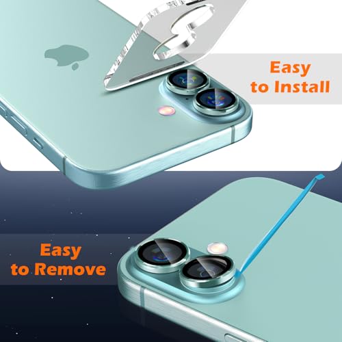 imluckies for iPhone 16 / iPhone 16 Plus Camera Lens Protector, AR+AF Tempered Glass 9H Anti-Scratch Metal Individual Lens Cover, HD Clear Camera Accessories, Case Friendly - Teal - Image 5