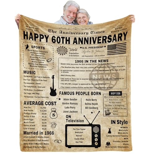 aisdfhsa 60th Anniversary Blanket Gifts Gift for 60th diamond Wedding Anniversary Sixty Years of Marriage Gifts for Couple Wife Husband Dad Mom Parents Grandpa Grandma Grandparents Back in 1966 Blanket 60x50 - Image 1