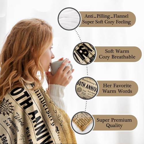 aisdfhsa 60th Anniversary Blanket Gifts Gift for 60th diamond Wedding Anniversary Sixty Years of Marriage Gifts for Couple Wife Husband Dad Mom Parents Grandpa Grandma Grandparents Back in 1966 Blanket 60x50 - Image 5
