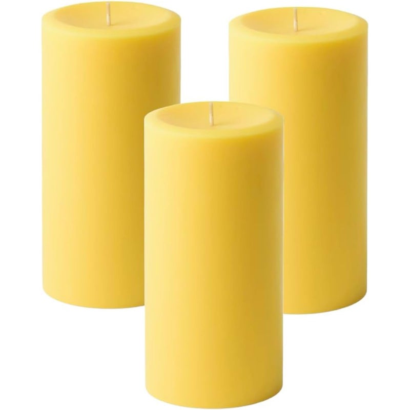Mister Candle 3" x 6" Yellow Pillar Candles (Set of 3) Unscented, Solid Color, Hand Crafted Weddings, Home Decoration, Restaurants, Spa, Church, Holiday Candle Gift - Image 1