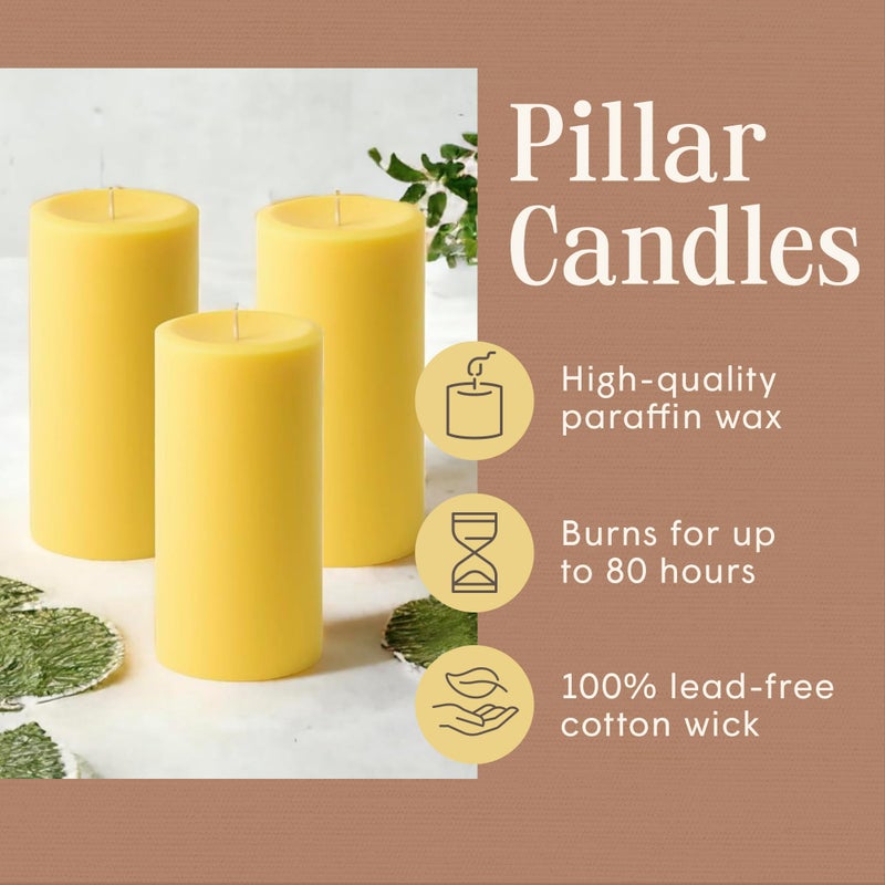 Mister Candle 3" x 6" Yellow Pillar Candles (Set of 3) Unscented, Solid Color, Hand Crafted Weddings, Home Decoration, Restaurants, Spa, Church, Holiday Candle Gift - Image 3