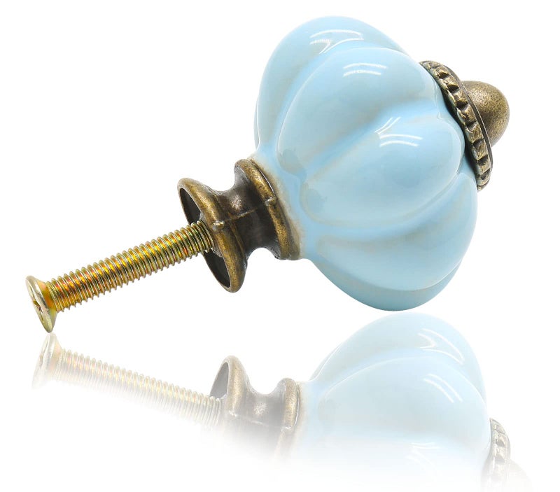 Seimneire 12pcs Baby Blue Pumpkin Knobs, Vintage Ceramic Cabinet Pulls, Dresser Handles With Mounting Screws for Drawers and Doors - Image 3