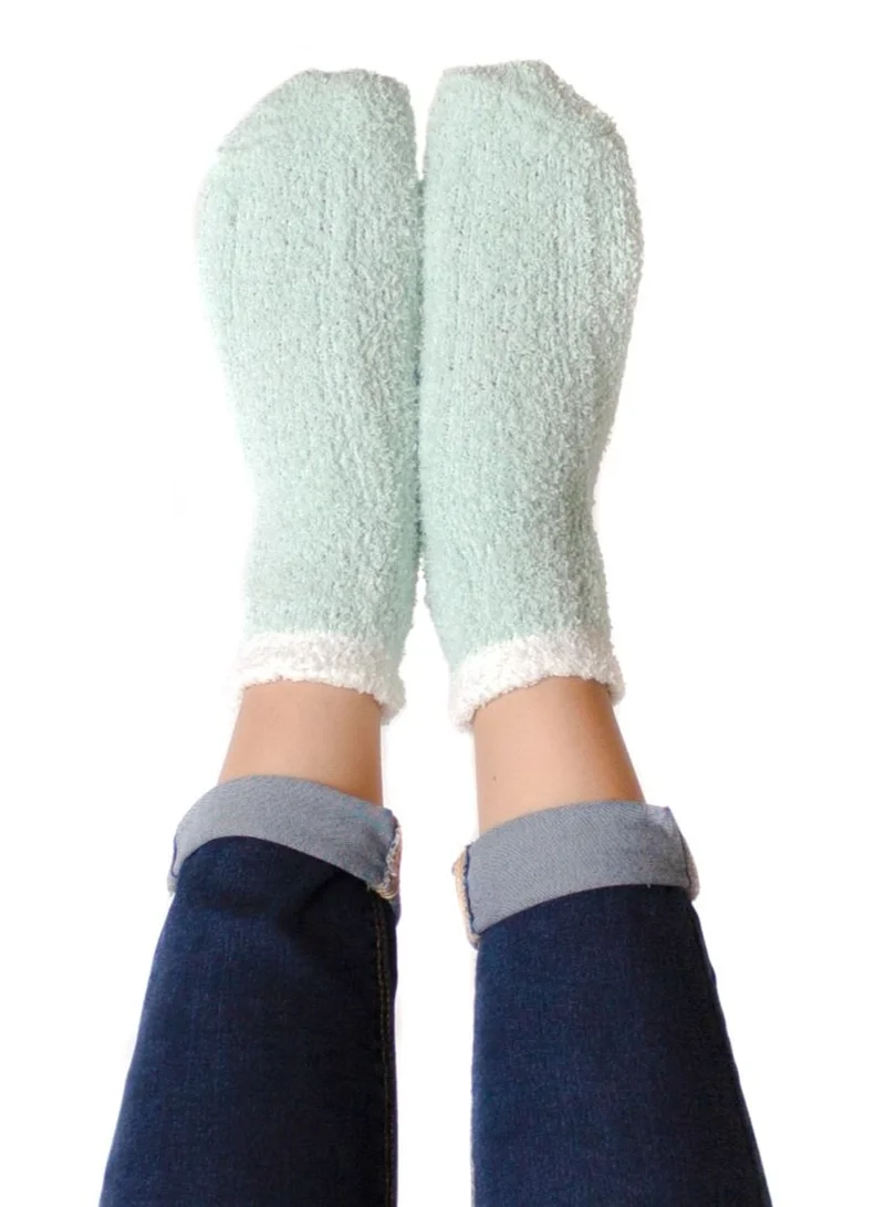 Prickly Pear Mint Green Ribbed Cozy Slipper Socks, Womens, One Size Fits Most