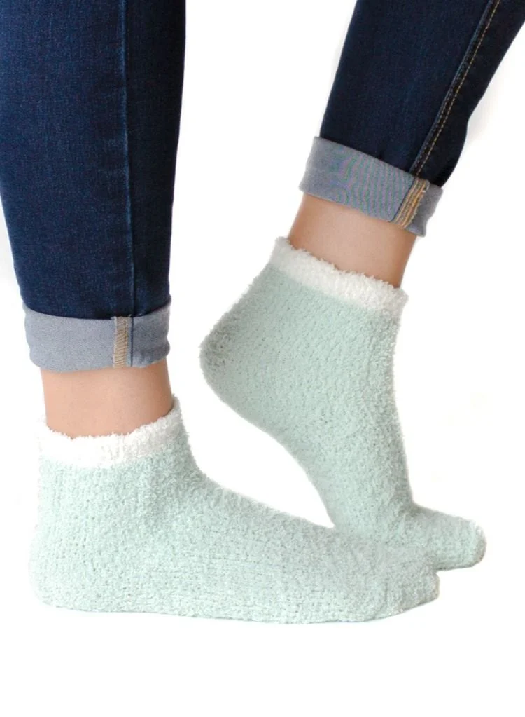 Prickly Pear Mint Green Ribbed Cozy Slipper Socks, Womens, One Size Fits Most