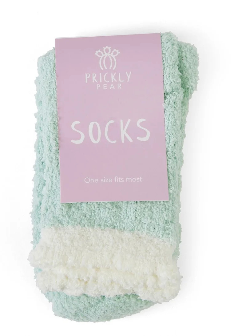 Prickly Pear Mint Green Ribbed Cozy Slipper Socks, Womens, One Size Fits Most