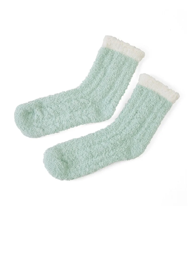 Prickly Pear Mint Green Ribbed Cozy Slipper Socks, Womens, One Size Fits Most