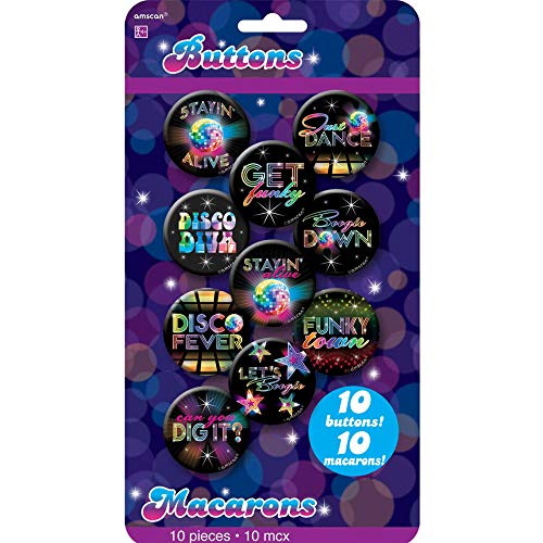 Amscan Retro Groovy 70s Buttons 169 x 169 Pack of 10 Multicolor Metal Buttons Perfect For DIY Projects Vintage Crafts - Image 1
