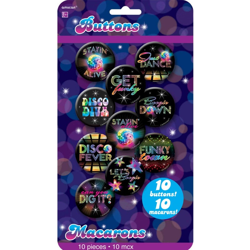 Amscan Retro Groovy 70s Buttons 169 x 169 Pack of 10 Multicolor Metal Buttons Perfect For DIY Projects Vintage Crafts - Image 4