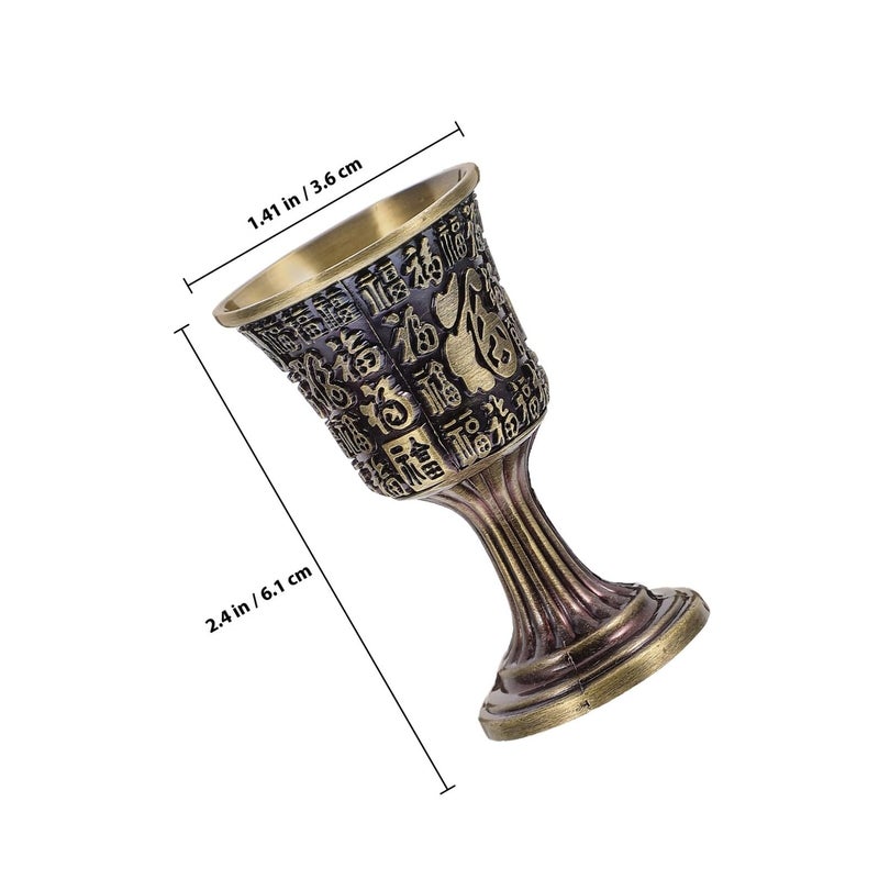 Vintage Brass Altar Goblet with Fu Character Engraved Copper Plated Shooter Cup - Image 3