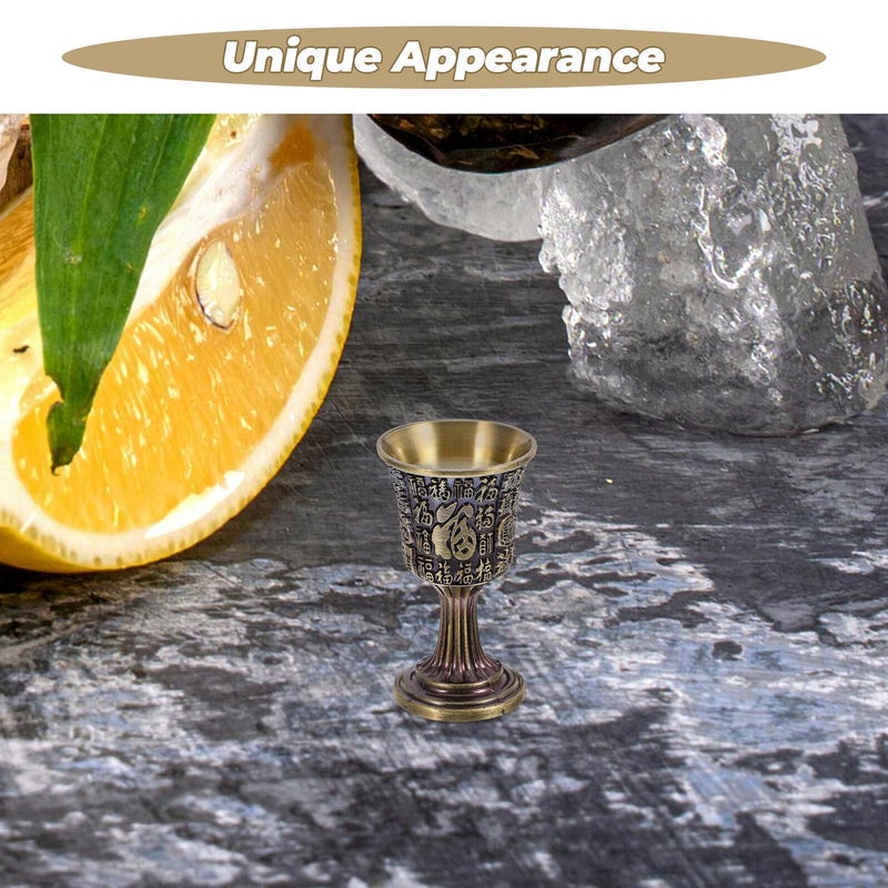 Vintage Brass Altar Goblet with Fu Character Engraved Copper Plated Shooter Cup - Image 4