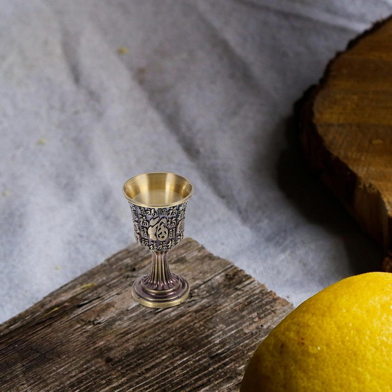Vintage Brass Altar Goblet with Fu Character Engraved Copper Plated Shooter Cup - Image 5