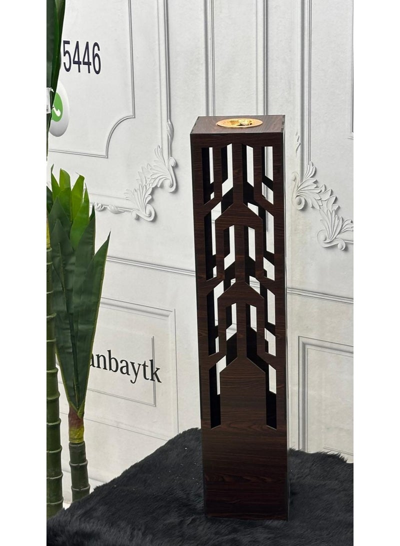 fan baytk A brown wooden incense burner with a luxurious heritage design, measuring 17 x 17 x 80 cm, for halls, sitting rooms, and special occasions. This incense burner offers multiple uses. It's more than just a space fragrance tool; it's a decorative piece that exudes elegance, blending in with both formal and intimate settings. It's suitable for everyday use or as a sophisticated gift that expresses refined taste and artistic flair. - Image 3