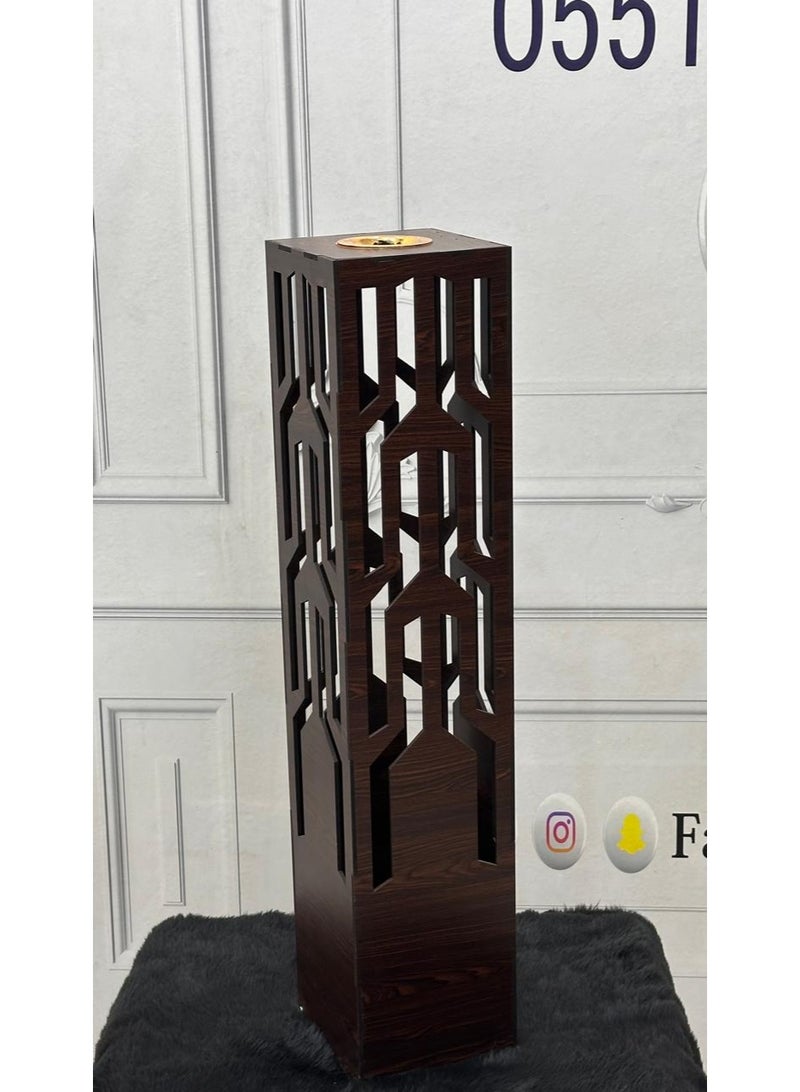 fan baytk A brown wooden incense burner with a luxurious heritage design, measuring 17 x 17 x 80 cm, for halls, sitting rooms, and special occasions. This incense burner offers multiple uses. It's more than just a space fragrance tool; it's a decorative piece that exudes elegance, blending in with both formal and intimate settings. It's suitable for everyday use or as a sophisticated gift that expresses refined taste and artistic flair. - Image 1