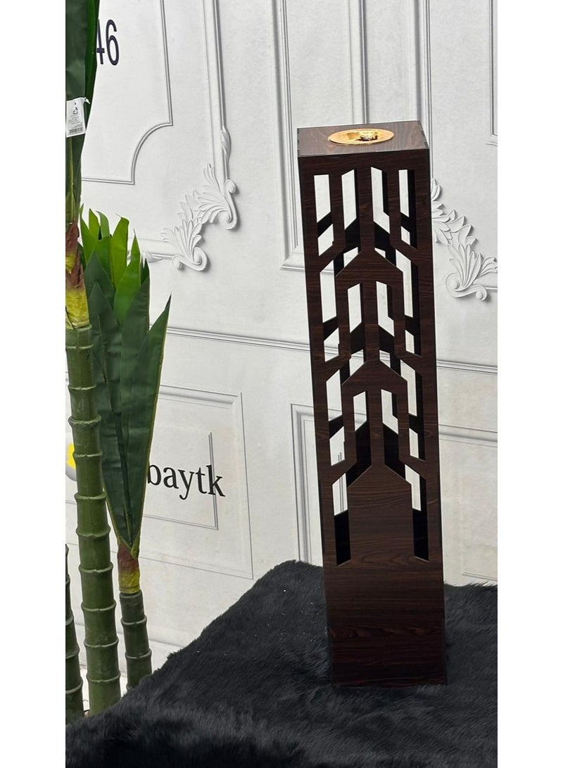 fan baytk A brown wooden incense burner with a luxurious heritage design, measuring 17 x 17 x 80 cm, for halls, sitting rooms, and special occasions. This incense burner offers multiple uses. It's more than just a space fragrance tool; it's a decorative piece that exudes elegance, blending in with both formal and intimate settings. It's suitable for everyday use or as a sophisticated gift that expresses refined taste and artistic flair. - Image 4