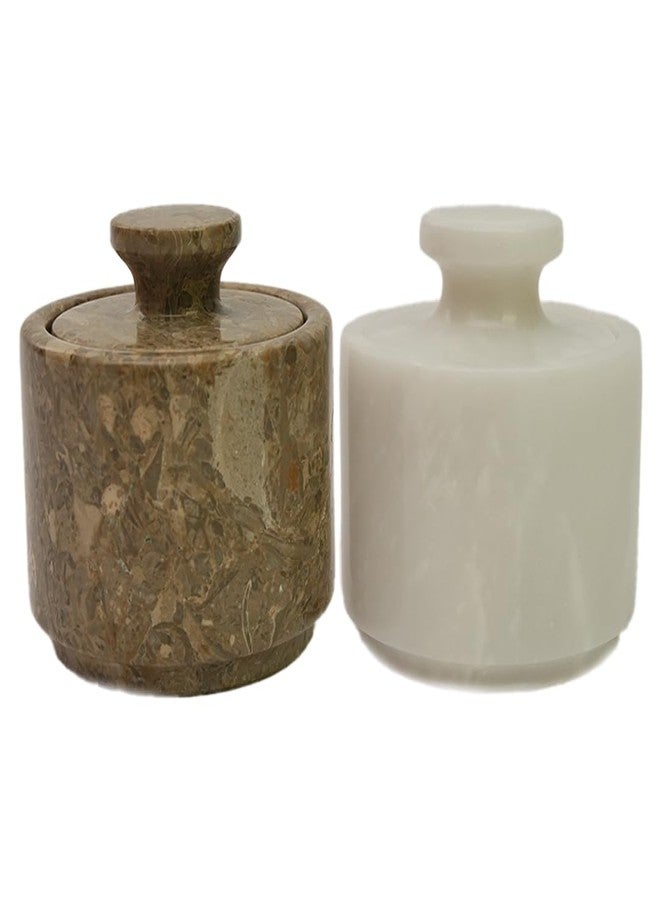 OceanicX Marble Salt Cellar with Lid, 3.5 oz Capacity, Kitchen Counter Storage Container (White Oceanic) - Image 1