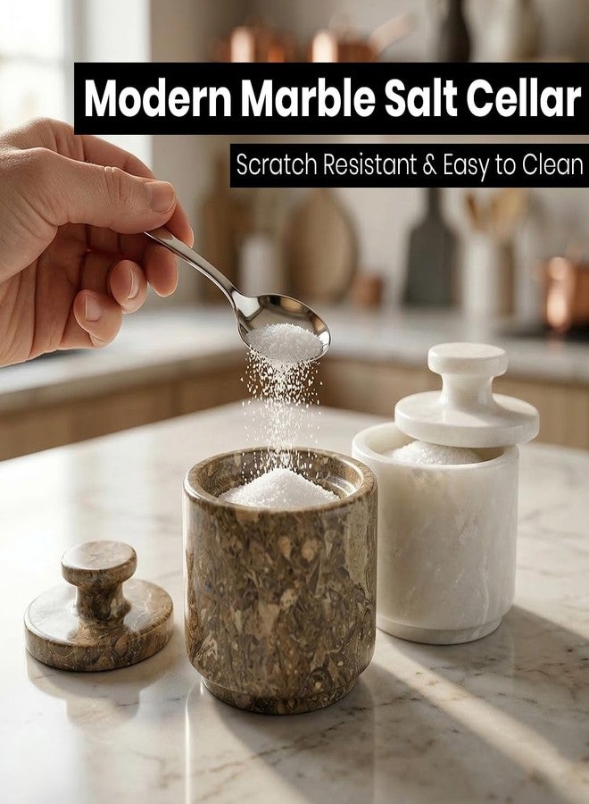 OceanicX Marble Salt Cellar with Lid, 3.5 oz Capacity, Kitchen Counter Storage Container (White Oceanic) - Image 2