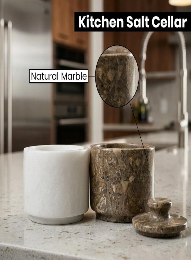 OceanicX Marble Salt Cellar with Lid, 3.5 oz Capacity, Kitchen Counter Storage Container (White Oceanic) - Image 5