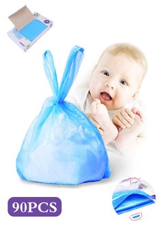 Lemon 90Pcs Disposable Diaper Bags, with Handle Easy-Tie, for Collecting Nappies and Garbage, Blue  - Image 1