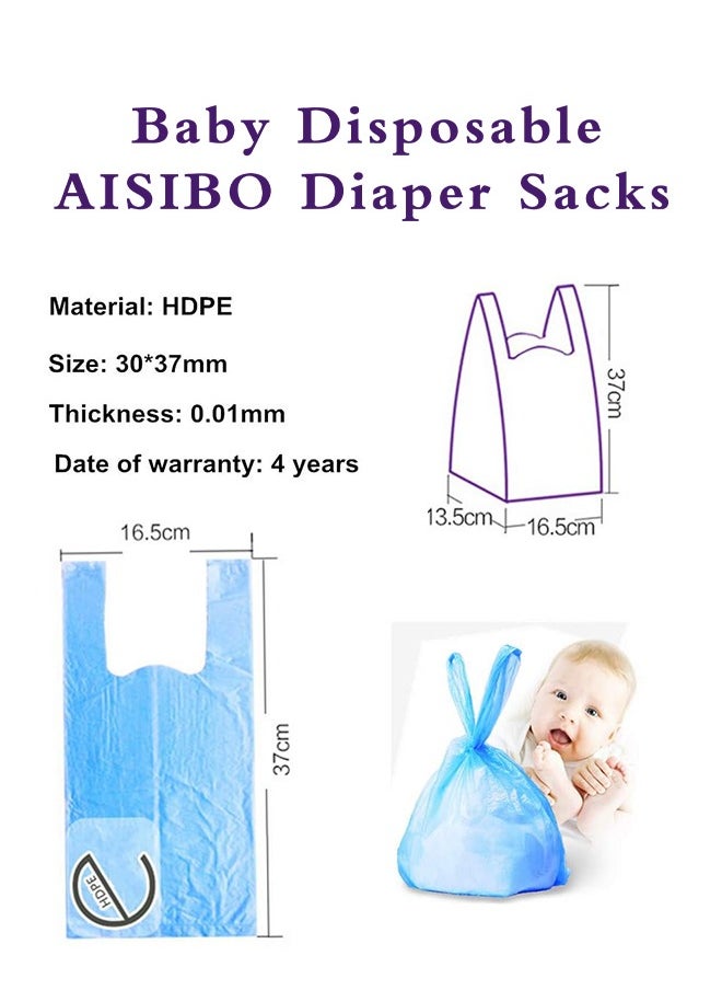 Lemon - 90Pcs Disposable Diaper Bags, with Handle Easy-Tie, for Collecting Nappies and Garbage, Blue - Image 1