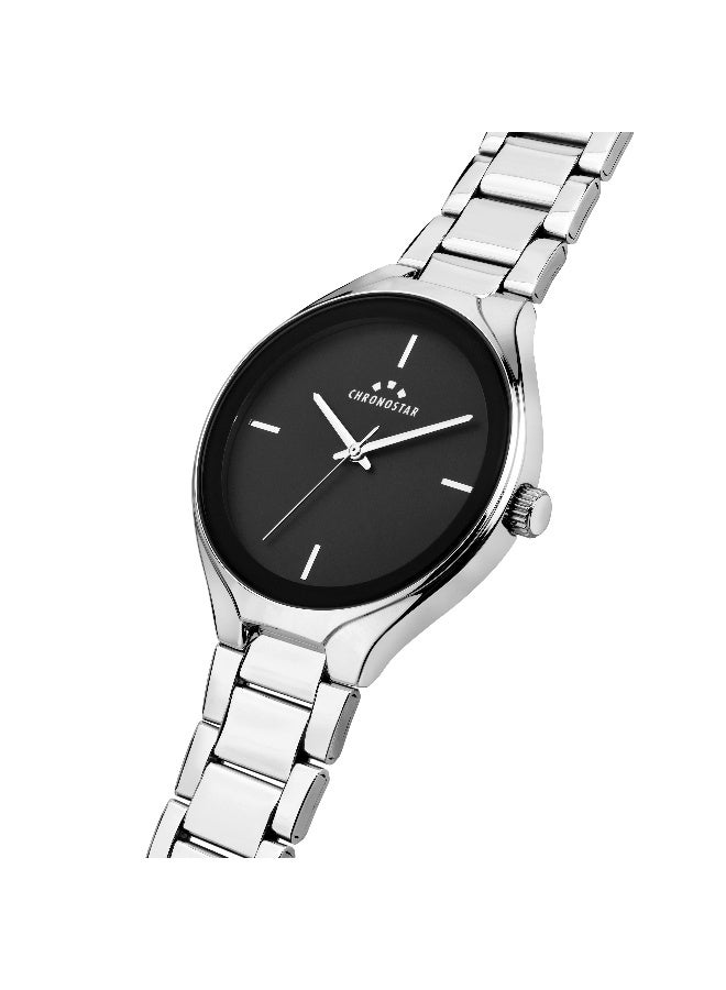 Chronostar Men's Black Round Analog Dial with Silver Stainless Steel Band Watch - 38mm - R3753320003 - Image 2