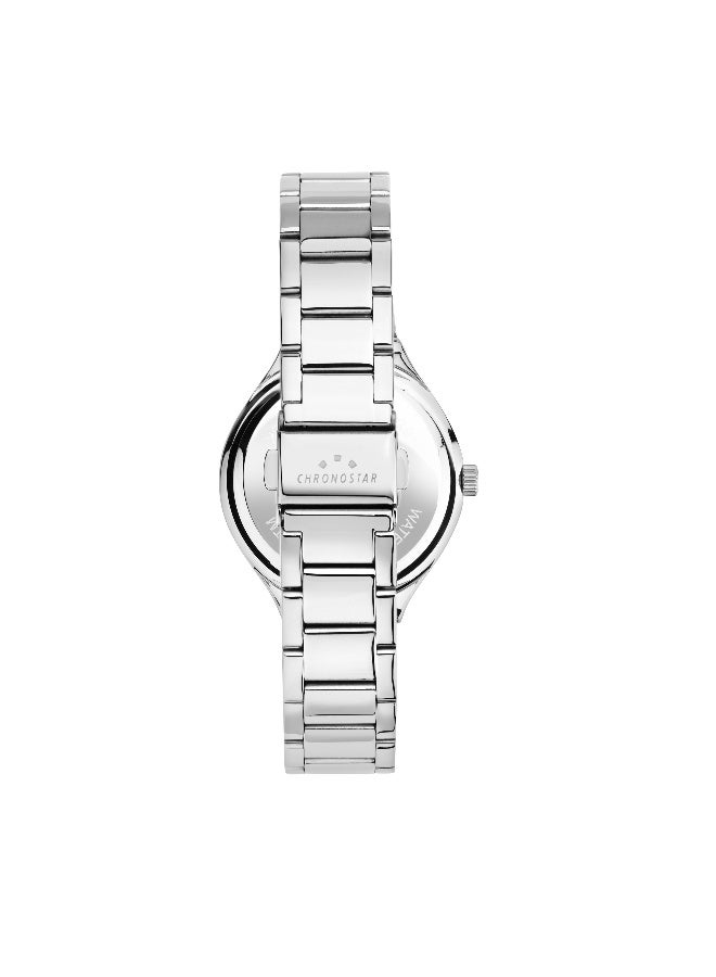 Chronostar Men's Black Round Analog Dial with Silver Stainless Steel Band Watch - 38mm - R3753320003 - Image 4