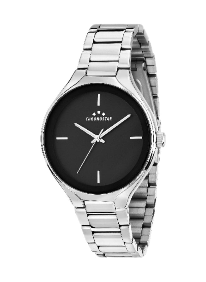 Chronostar Men's Black Round Analog Dial with Silver Stainless Steel Band Watch - 38mm - R3753320003 - Image 1