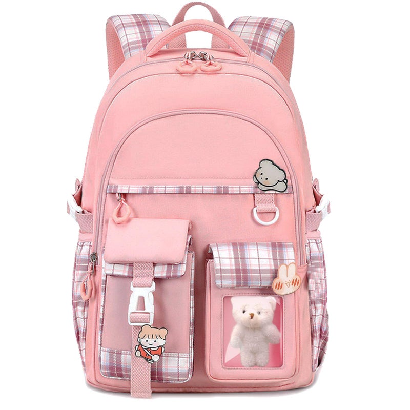 PRLINJSK Girls BackpackCute School Backpack for Girls Kids TeensKawaii Bookbag for Primary ElementaryPink - Image 2