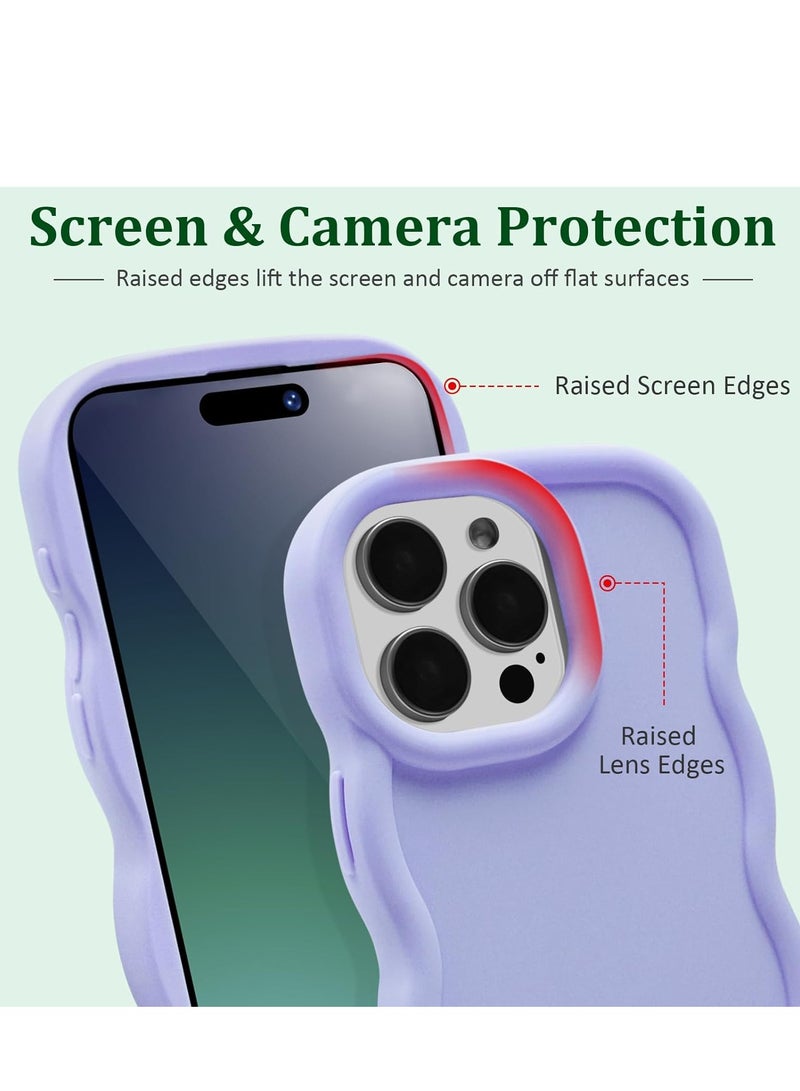 غلاف موجة لآيفون 15 برو ماكس (6.7 بوصة)، إطار متموج لطيف من TPU للبنات والنساء، غلاف هاتف ناعم ملمس حريري واقي من الصدمات مع غطاء ممتص للصدمات، بنفسجي - Image 2