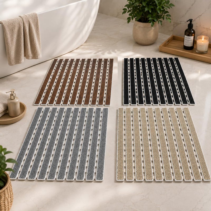 Non Slip Bath Mat for Shower & Bathtub, PVC Rollable Bathroom Mat 68 x 38 cm, Cut to Size, Quick Draining Shower Floor Mat, Anti Slip Bath Mat, Beige - Image 4