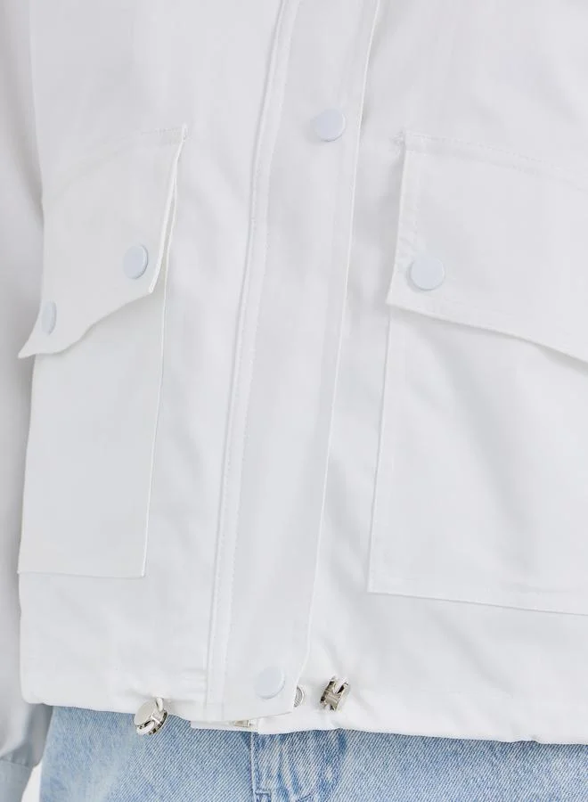 ستايلي Styli Women White Regular Fit Bomber Jacket with Pockets