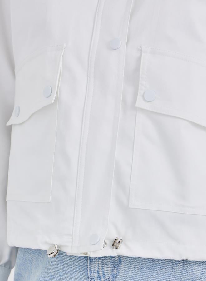 Styli Women White Regular Fit Bomber Jacket with Pockets