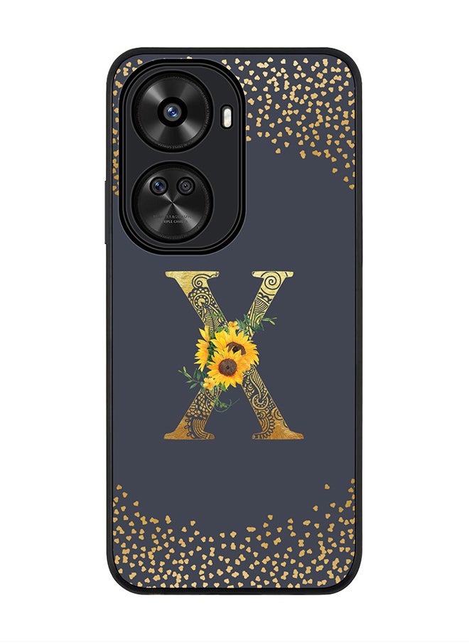 Stylizedd Rugged Black edge case for Huawei nova 12 SE / Huawei nova 11 SE 4G,Slim fit Cover Custom Monogram Initial Letter Floral Pattern Alphabet - X (Grey)  - Image 1