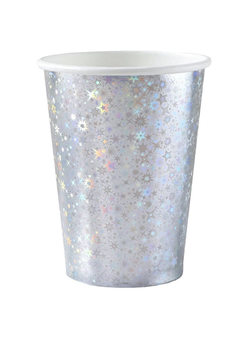 أكواب ورقية للاستخدام مرة واحدة فضية لامعة ثلاثية الأبعاد، 9.5 سم، عبوة من 10 قطع