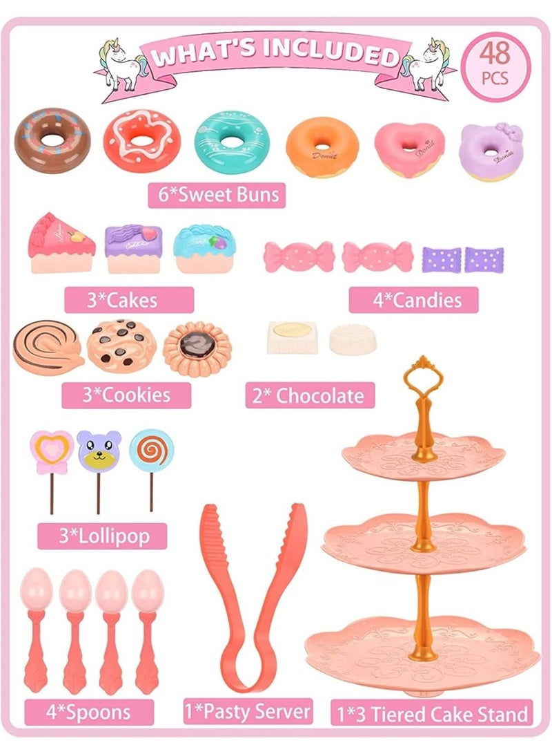 سوفام مجموعة شاي أحادي القرن لألعاب PCS للفتيات الصغار، حفلة الشاي للأميرة لعب الألعاب مجموعة شاي الأطفال بما في ذلك إبريق الشاي، الأكواب، الأطباق، الحلوى، والمشروبات وحقائب الحمل، المطبخ التظاهر بلعب الألعاب (مجموعة شاي وحيد القرن) - Image 5