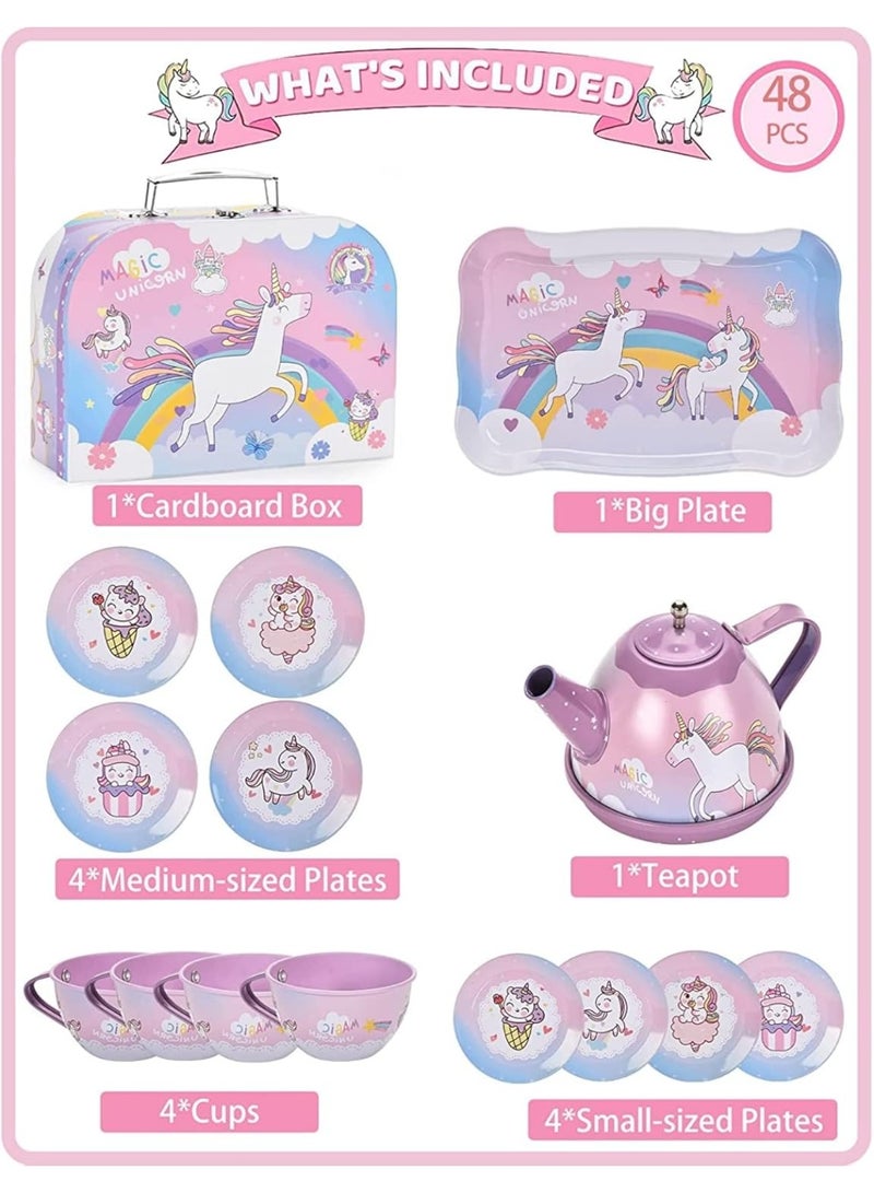 سوفام مجموعة شاي أحادي القرن لألعاب PCS للفتيات الصغار، حفلة الشاي للأميرة لعب الألعاب مجموعة شاي الأطفال بما في ذلك إبريق الشاي، الأكواب، الأطباق، الحلوى، والمشروبات وحقائب الحمل، المطبخ التظاهر بلعب الألعاب (مجموعة شاي وحيد القرن) - Image 4