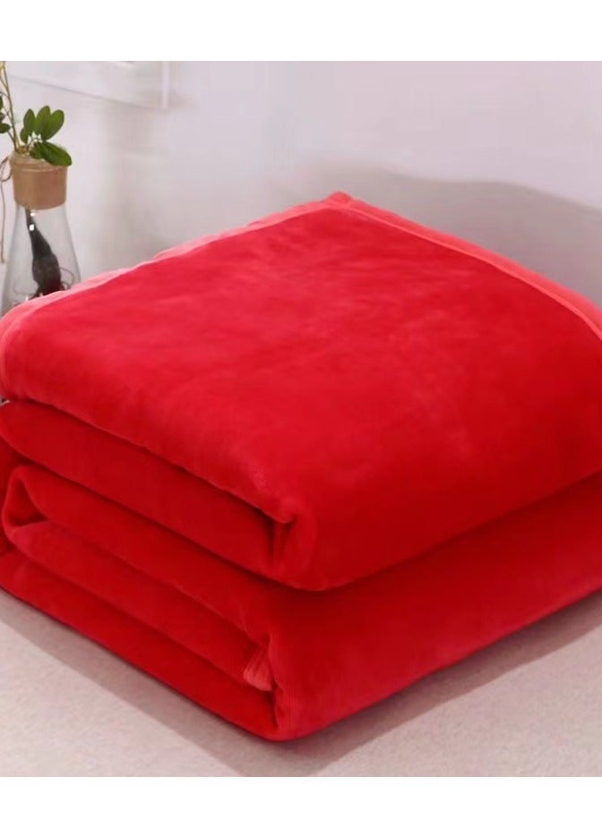 Loquat Hemming Style Solid Color Lightweight Flannel Blanket Coral Velvet Blanket Family Sofa Bedding Fabric Red 