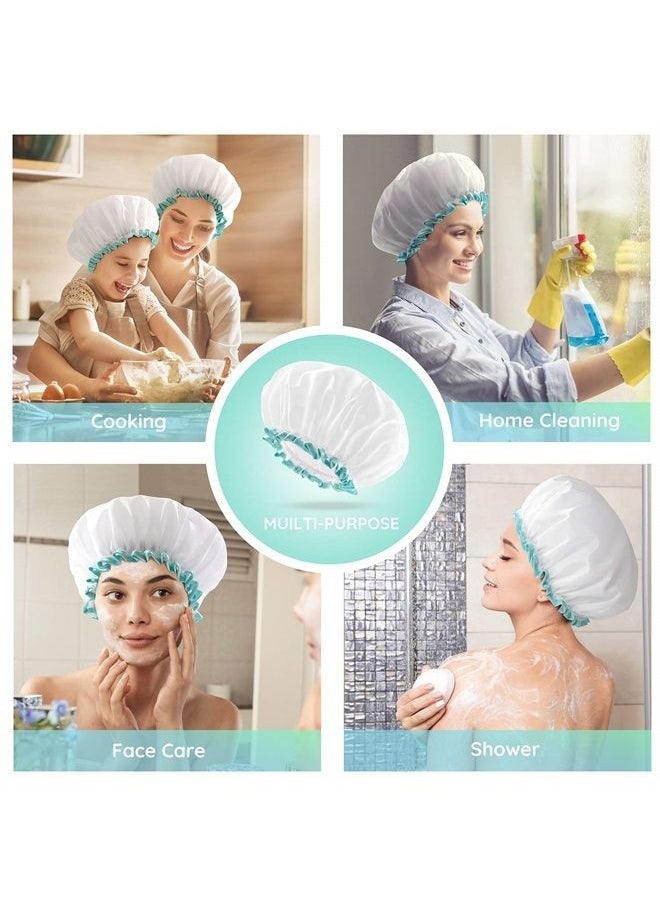 mikimini Shower Cap for Women and Girls,Reusable,Waterproof, Washable, Cute and Soft,White  - Image 4