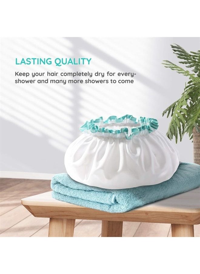 mikimini Shower Cap for Women and Girls,Reusable,Waterproof, Washable, Cute and Soft,White  - Image 5