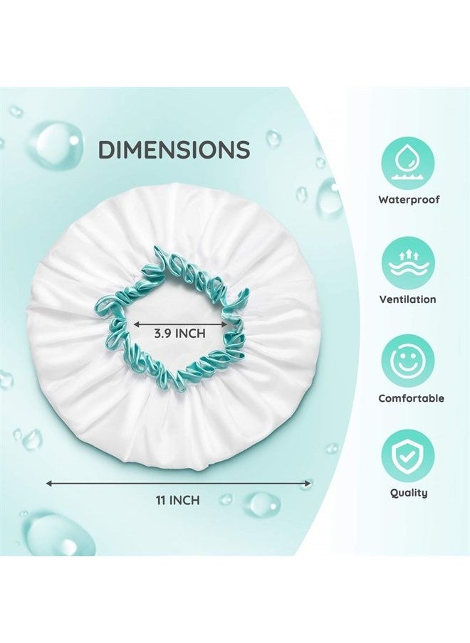 mikimini Shower Cap for Women and Girls,Reusable,Waterproof, Washable, Cute and Soft,White  - Image 2