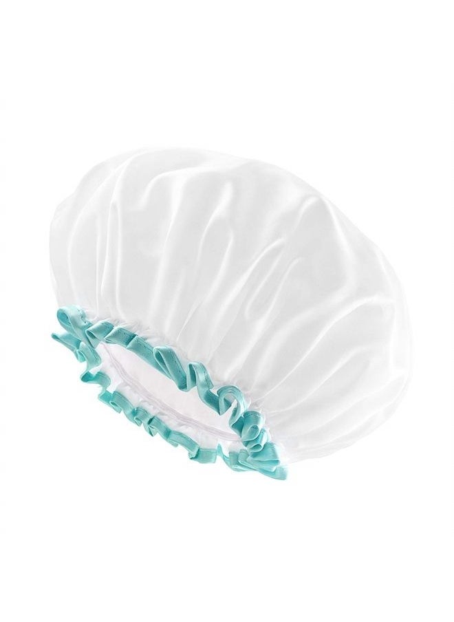 mikimini Shower Cap for Women and Girls,Reusable,Waterproof, Washable, Cute and Soft,White  - Image 1
