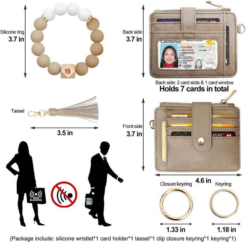 COOLANS Silicone Bracelet Wristlet Wallet Credit Card Holder RFID,ID Window,Key Ring Tassel,Slim Wallet Women Keychain Purse - Image 2