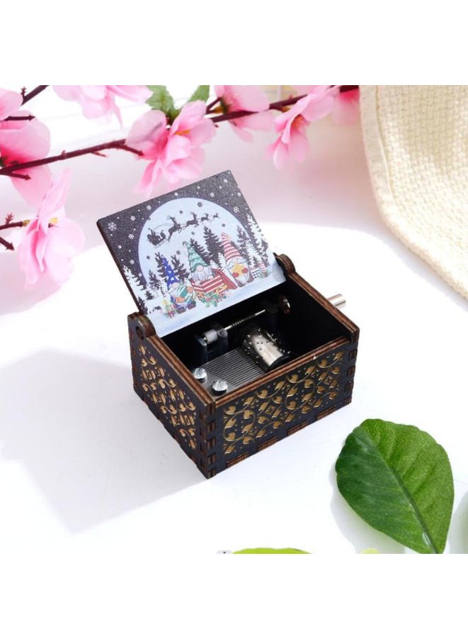 صندوق موسيقي خشبي قديم فريد من نوعه صندوق موسيقى إبداعي هدية لعيد الميلاد وهدية الذكرى السنوية باللون الأسود  - Image 2