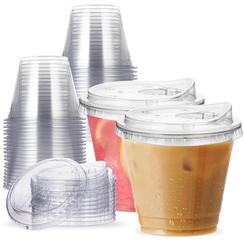 Aatriet 9 oz Clear Plastic Cups with Strawless-Sip-Lids  25 Sets Disposable Cups Plastic Iced Coffee Cups  To Go Cups with Sip Through Lids for Smoothie  Milkshake  Cold Drinks for Party  Wedding  Event - Image 1
