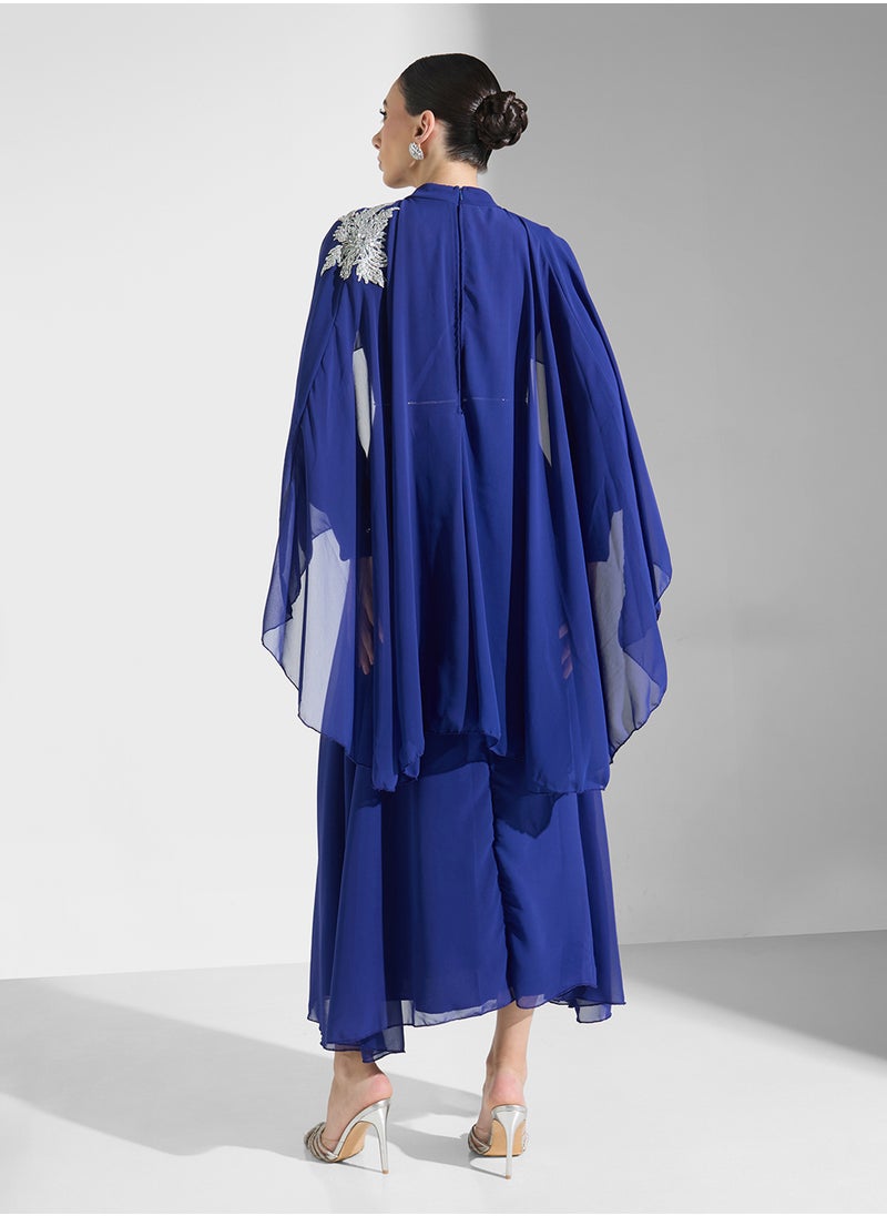 Khizana - Cape Dress With Embroidered Shoulder - Image 1