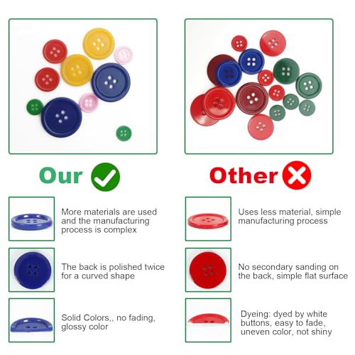 AULLUA Premium Color Sewing Buttons, 100PCS Round Resin, 4 Holes Craft, Handmade Sewing Button, Sizes 40L/32L/24L/20L/16L, for Garment DIY Art Crafts Projects Decoration (Non-Dyed Buttons) - Image 4