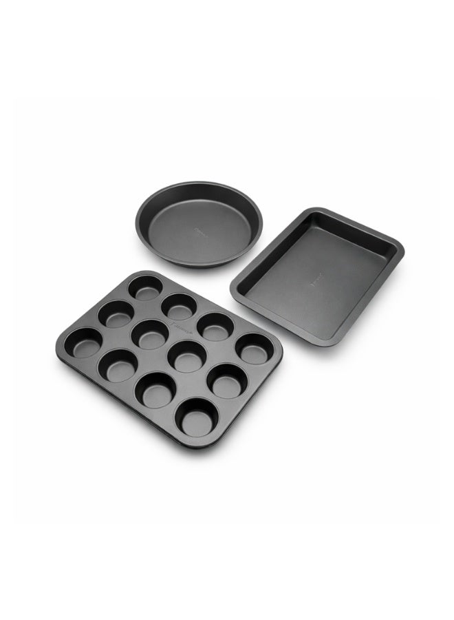 BERGNER 3Pc Non Stick Carbon Steel Black Bakeware Set with 12 Cup Muffin Tray Springform Cake Pan and Loaf Pan Oven Safe Baking Tins for Cake Muffin Bread Baking Essentials - Image 1