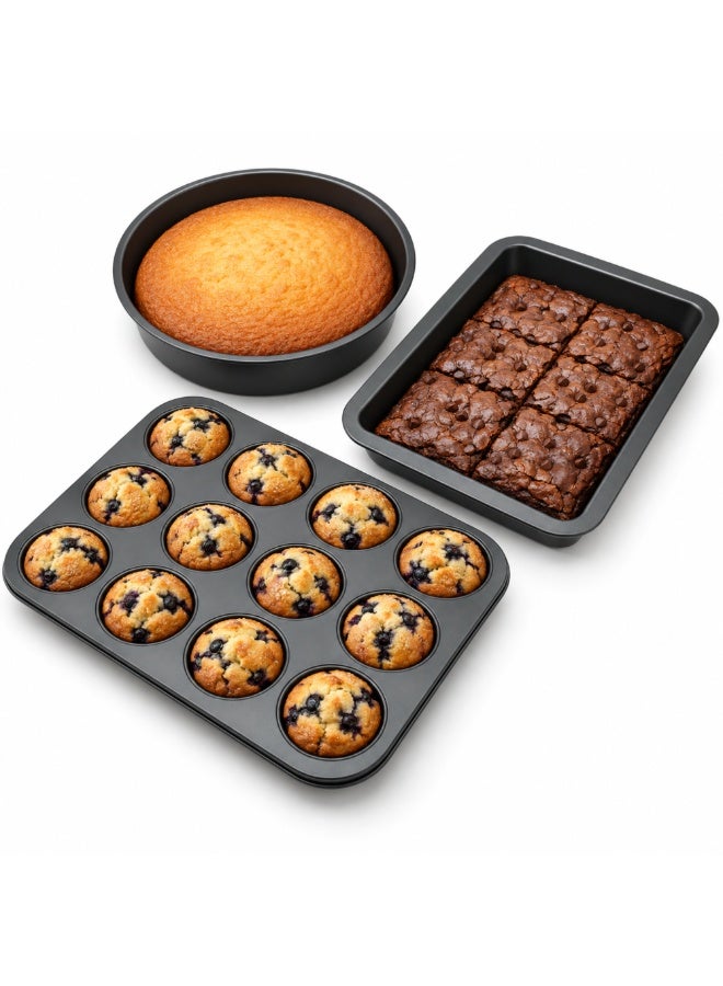 BERGNER 3-Piece Nonstick Bakeware Set with 12-Cup Muffin, Springform & Loaf Pans - Image 1