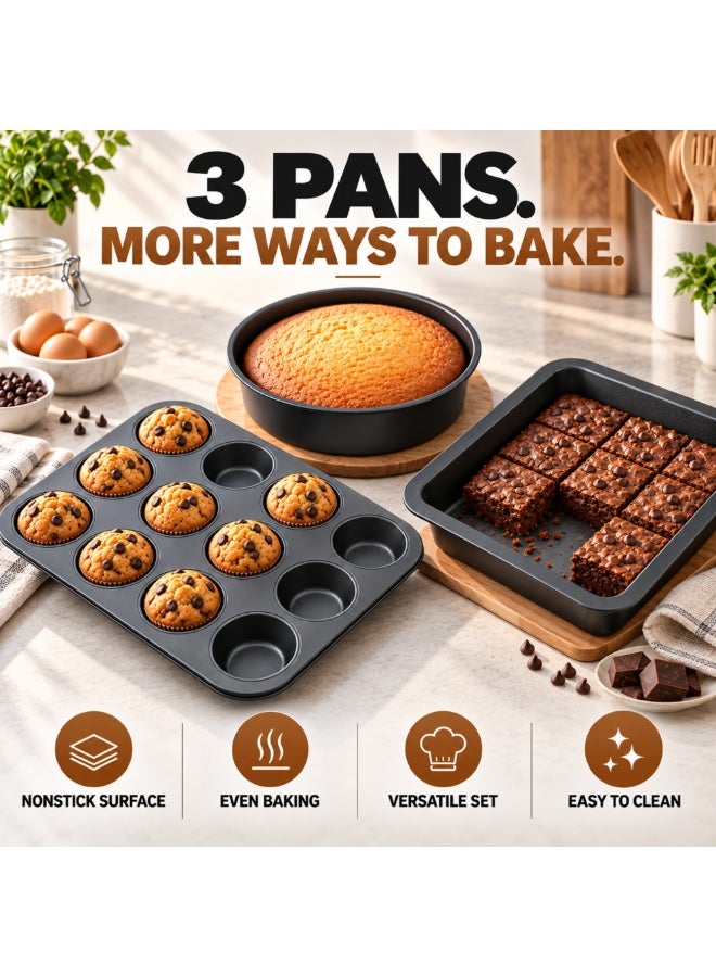 BERGNER 3-Piece Nonstick Bakeware Set with 12-Cup Muffin, Springform & Loaf Pans - Image 5