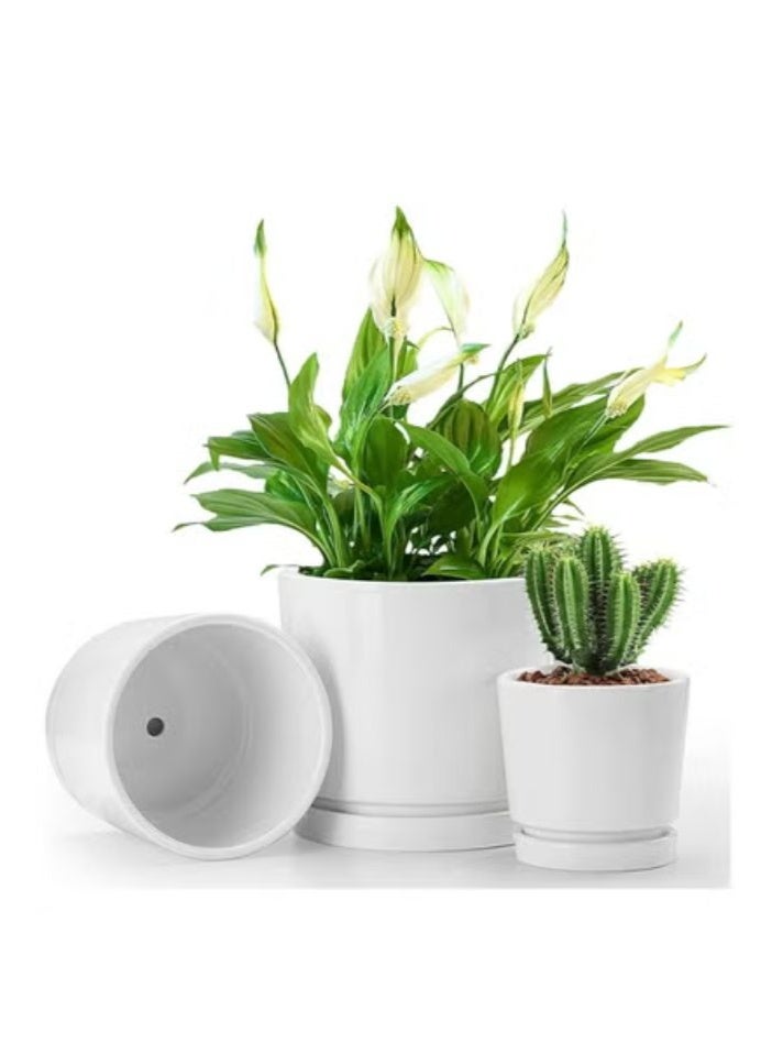 vsell24 White Ceramic Flower Pots with Drainage Hole – Elegant Succulent Garden Planters for Indoor & Outdoor Decor  - Image 2